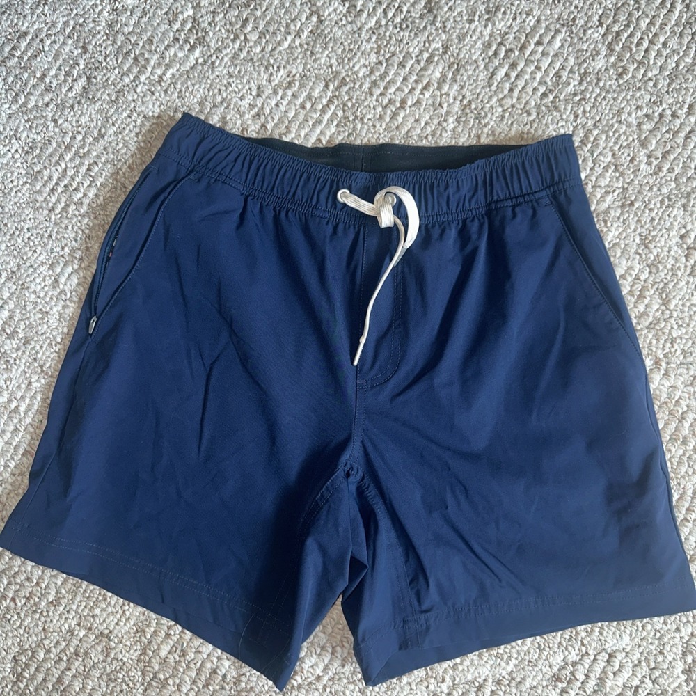 Wowie Mens Athletic Swim Shorts Navy Aztec Woven Built-in Liner Size Small EUC